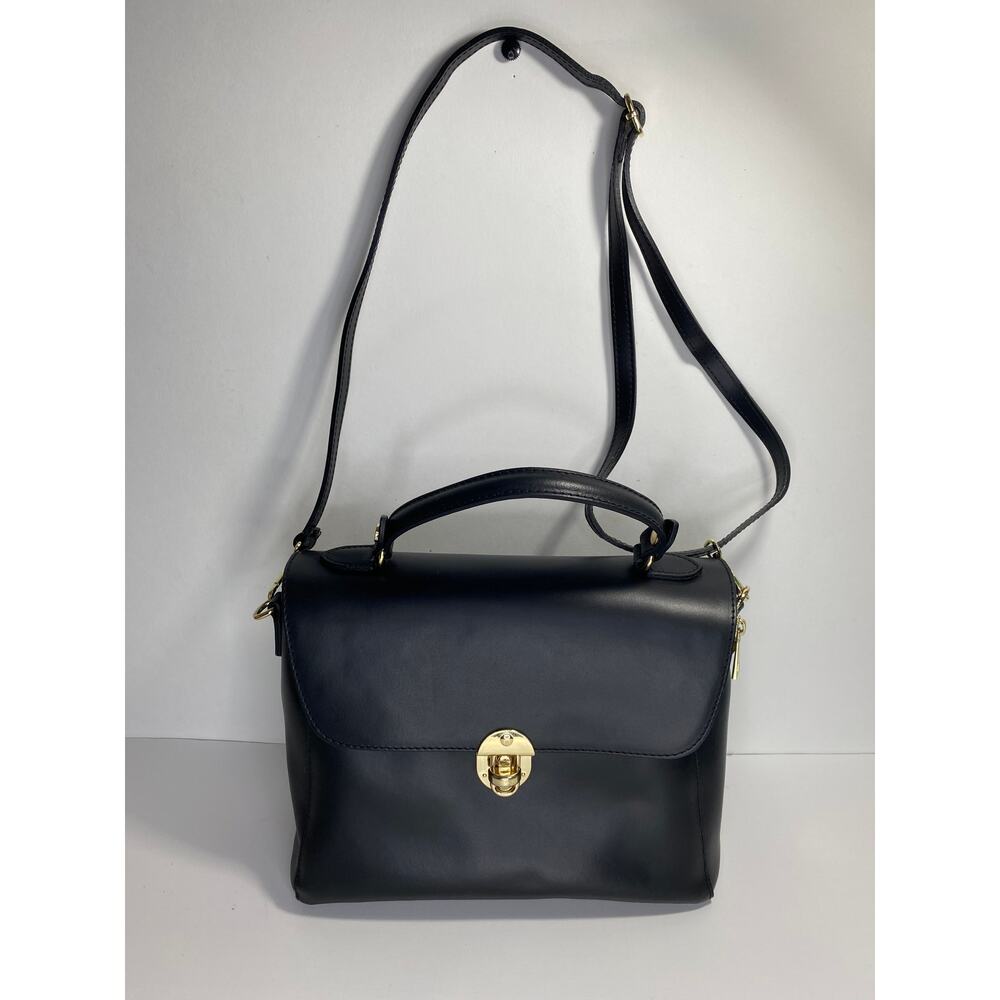 LUANA FERRACUTI BLACK LEATHER SATCHEL CONVERTIBLE  HANDBAG